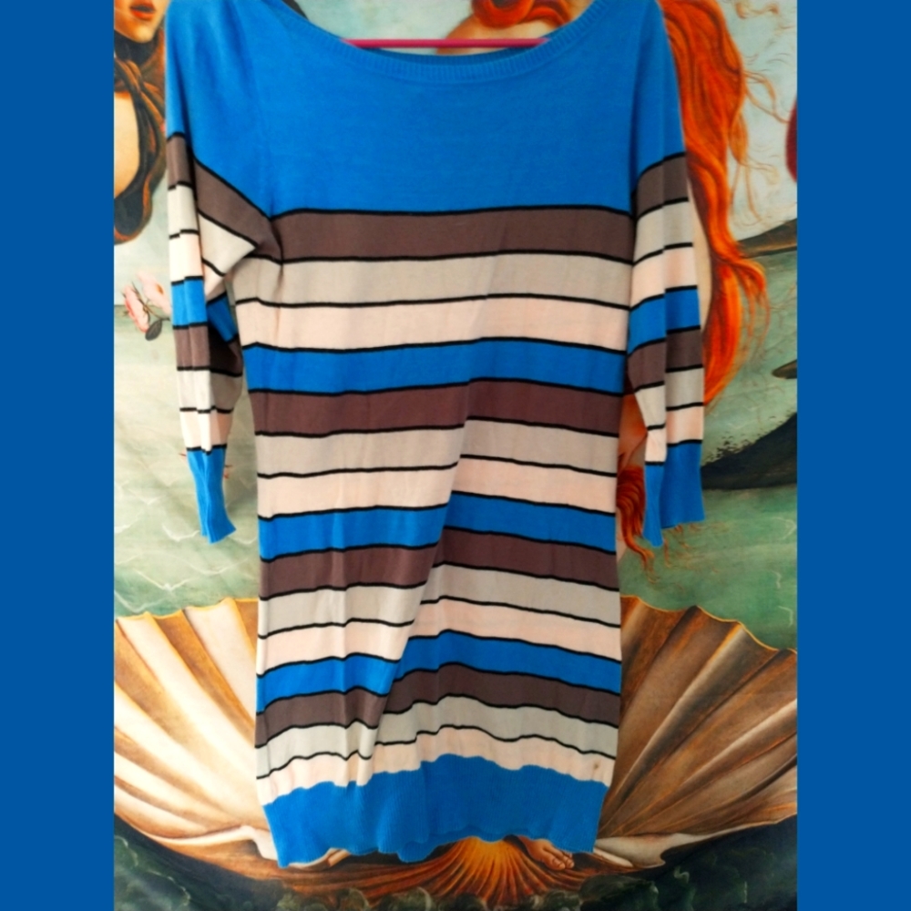 BLUE AND TAN SWEATER DRESS